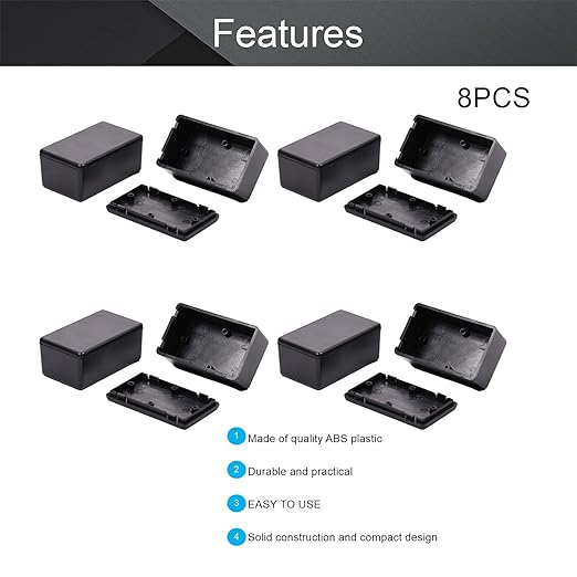 Fielect 8Pcs Dustproof Electronic Junction Box Plastic Enclosure Project Box for Electronic Projects ABS Black 2.36 x 1.42 x 0.98 inch - Image 3