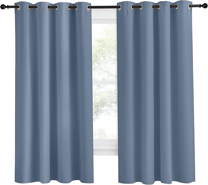 NICETOWN Blackout Curtain Panel, W55 x L68, 1 PC, Stone Blue Color, Light Blocking Room Darkening Window Drape for Nursery/Bedroom, Ring Top - Image 2