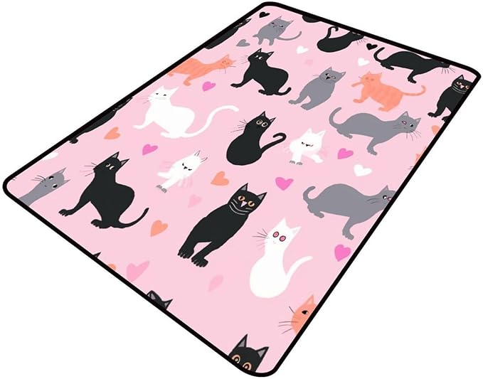 Floor Covering, Cartoon Cat with Love Heart, Floral Printing, Washable Area Rugs, Fade Resistant, Flame Resistant, Quick Dry, Stain Resistant, Waterproof Floor Carpet for Living Room, 18 x 30 Inch by Snarena