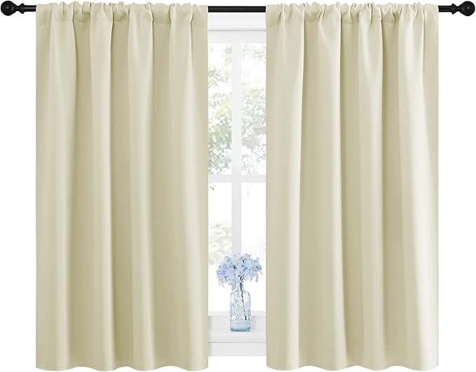 NICETOWN Blackout Curtains for Bedroom, Home Decorations Thermal Insulated Solid Rod Pocket Blackout Drapes for Cafe (Beige, One Pair, 42 x 45-inch) - Image 2