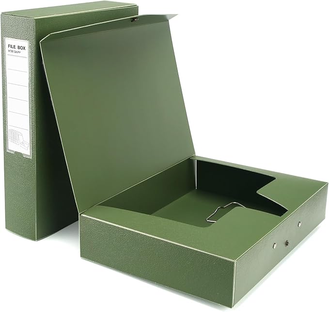 HUA JIE 2 Pack A4 Storage File Boxes Archives Case,65mm Spine,Box File Document Storage Box with Metal Clip for Office School -Green by HUA+JIE