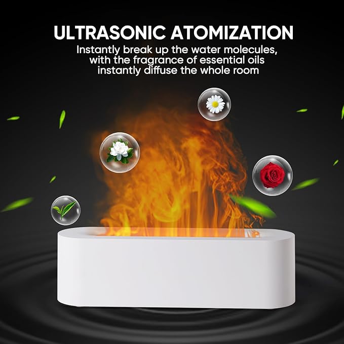 Essential Oil Diffuser, Fireplace Flame Fire Oil Diffuser, 150ml Ultrasonic Cool Mist Aromatherapy Humidifier, Scent Aroma Diffuser with 7 Colors Light, Timer & Auto-Off for Home, Room (White) - Image 6