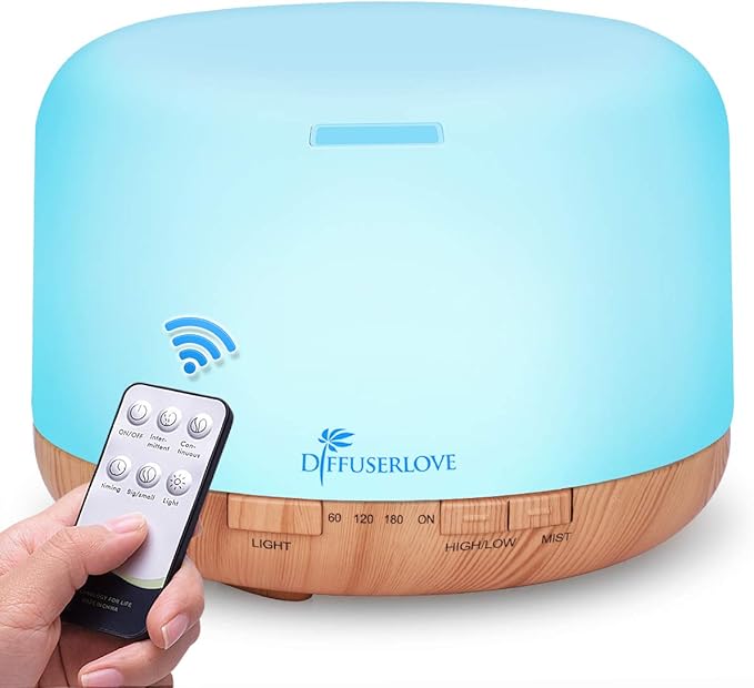 Diffuserlove Diffuser Essential Oil Diffusers 500ML Remote Control Aroma Diffuser Cool Mist Aromatherapy Diffuser with Mute Design, Timer and Auto Shut-Off for Office Living Room Yellow - Image 9