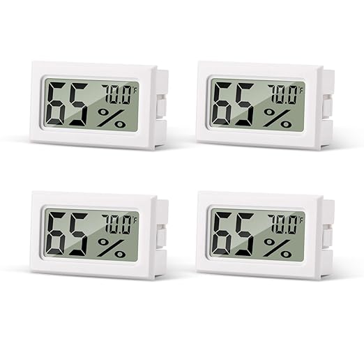 Atogou 4-Pack Mini Hygrometer Indoor Humidity Meter, Digital Humidity Gauge Indoor Thermometer (℉) for Home, Office, Reptile, Car, Greenhouse, Lab, Terrarium, Cellar, Humidors A02 White by ATOGOU
