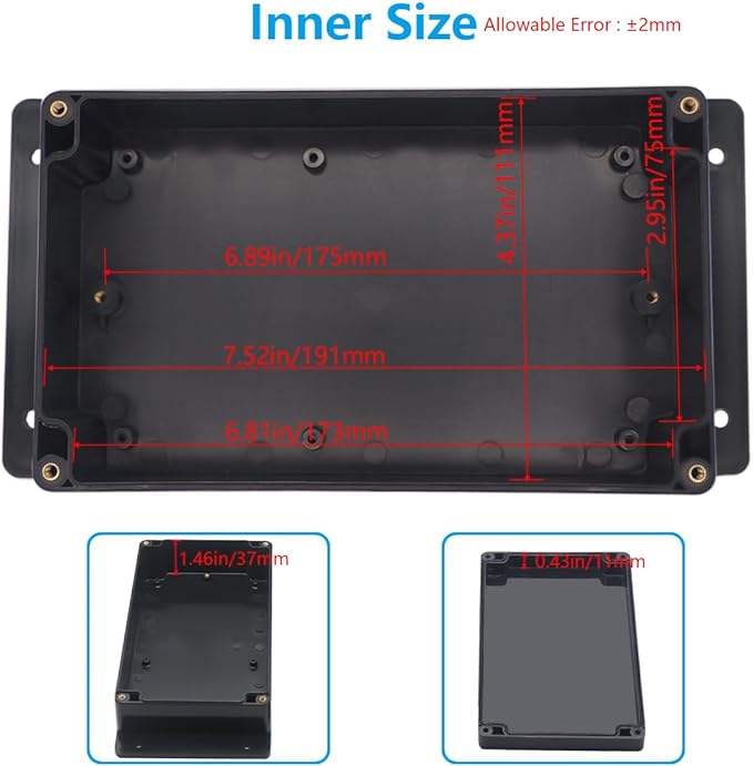 Outdoor Waterproof Junction Box IP67 Project Box ABS Black Electrical Boxes Electronic Enclsoure with Mounting Ear for DIY Project 7.9 x 4.7 x 2.2 inch (200x120x56mm) - Image 5