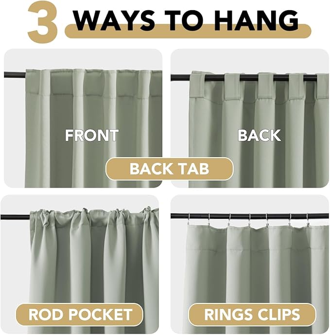 H.VERSAILTEX Back Tab Sage Green Curtains 90 Inch Long for Living Room, Rod Pocket Room Darkening Thermal Insulated Blackout Curtains, 52 x 90 Inch, Light Sage, 2 Panels - Image 5