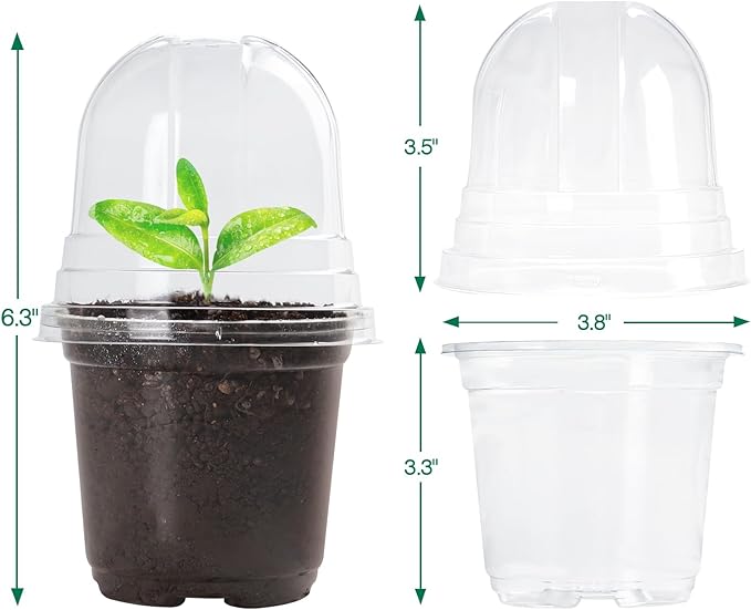 30 Packs 4 Inch Reinforced Clear Nursery Pots with Humidity Dome, Transparent Plastic Plant Pot Seedling Planter with Drainage Holes for Vegetable Propagation, Root Cutting, Seed Starting - Image 4