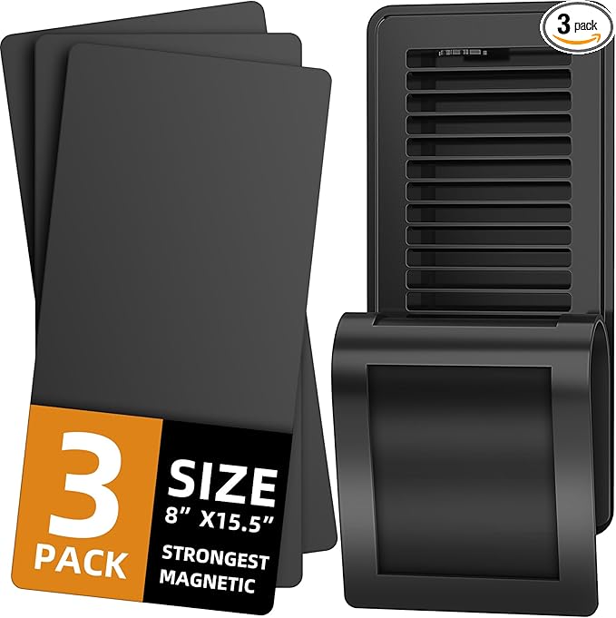 Magnetic Vent Covers (3-Pack) for Complete Sealing, 8" X 15.5" for Home Floor, Wall, and Ceiling Vents – Upgraded Thickness for RV, HVAC, and AC Vents, Energy Savings, Floor Vent Not Included by JSLIN