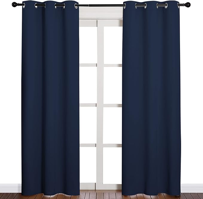 NICETOWN Window Treatment Energy Saving Thermal Insulated Solid Grommet Blackout Curtains/Drapes for Living Room (Navy, 1 Pair, 42 by 84-Inch) - Image 2