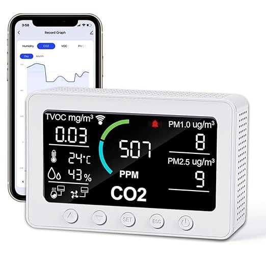 12 in 1 Air Quality Monitor Indoor,Air Quality Tester for Home,Air Quality Meters for CO2,TVOC,PM1.0,PM2.5,AQI,Temperature and Humidity,Air Quality Detector for Home,Office (White) by Unknown