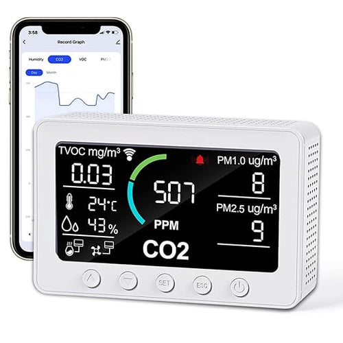 12 in 1 Air Quality Monitor Indoor,Air Quality Tester for Home,Air Quality Meters for CO2,TVOC,PM1.0,PM2.5,AQI,Temperature and Humidity,Air Quality Detector for Home,Office (White) by Unknown