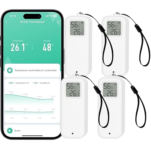 PHOVOLT WLAN Thermometer Hygrometer Sensor, Wireless Smart Temperature and Humidity Digital Display Monitor, with Remote App Notification Alert for Home, Greenhouse(4 Pack) by PHOVOLT