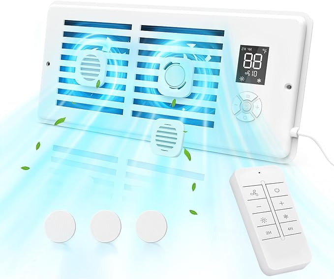 Register Booster Fan for 4" x 12" Vents Only,10 Speeds to Control Cool & Warm Airflow, Air Conditioning Vents with LED Screen Remote & Thermostat Control, for Room Walls & Floors (White) by WeeLeeGoo