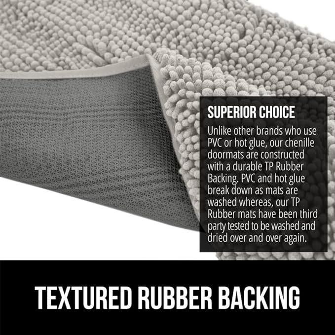 GORILLA GRIP SOAKSTOPPER Dog Door Mat, 30x20 Machine Washable Rug Absorbent Doormat Captures Moisture Mud Dirt, Quick Dry Soft Chenille Entryway Rugs Indoor Entrance Mats for Dog Paws, Light Gray - Image 6