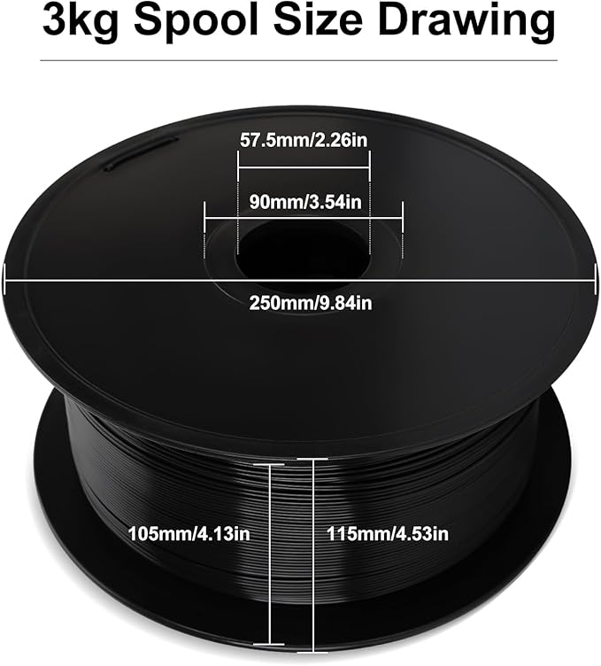 3KG PLA Filament 1.75mm Black, Clog-Free 3D Printer Filament Dimensional Accuracy +/- 0.02mm, Large Spool(6.6lbs) PLA 3D Printing Filament - Image 2