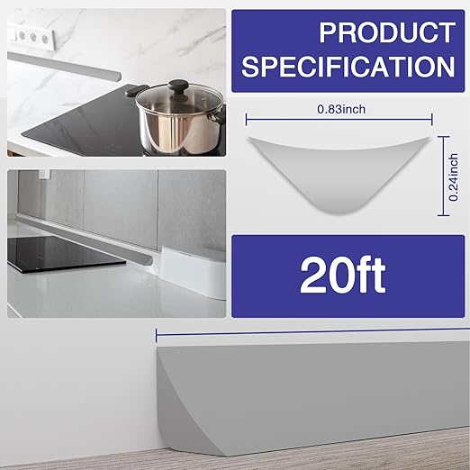 Flexible Molding Trim, Flexible Bendable Adhesive Caulking Strip, Molded Trim, Peel and Stick Home Decorative Edge for Bathroom, Kitchen, Floor, Wall (Grey, 0.83in x 0.24in x 20ft) - Image 2