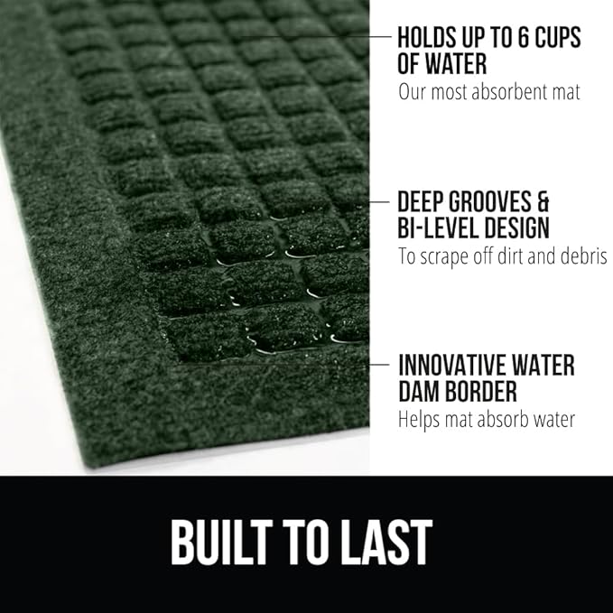 GORILLA GRIP Front Door Mat, 47x35, Indoor Outdoor Ultra Absorbent HydroAbsorb Doormat, Absorbs Up to 6 Cups of Water, Stain and Fade Resistant, Rubber Backing Doormats, Captures Dirt, Green - Image 3