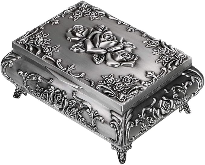 Hipiwe Vintage Metal Jewelry Box Small Trinket Jewelry Storage box For Rings Earrings Necklace Treasure Chest Organizer Antique jewelry Keepsake gift Box Case for Women (Medium) by Hipiwe