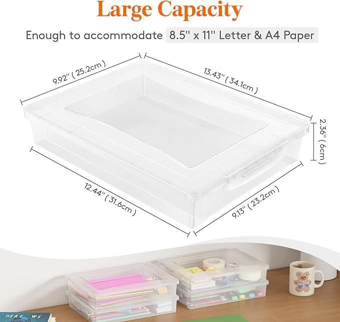 Lifewit 4 Pack Paper Organizer Storage, Multi-Purpose Plastic File Box with Latching Lids, Containers for A4, 8.5" x 11" Letter, Scrapbook, Document, Magazine, Art Supplies, Clear - Image 2