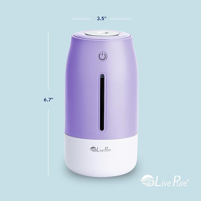 LivePure Cool Mist Humidifiers for Bedroom. Small Humidifier for Babies, Nursery, Plants, Office. Ultrasonic Cool Mist Humidifier w/Quiet Operation, USB-C Rechargeable. Lavender - Image 3