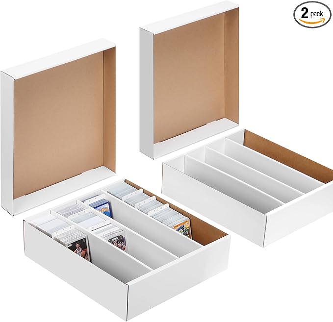 2 Pack Cardboard Card Storage Box，Bulk Card Storage Box，4 Row 3200 Count Trading Card Storage Box Cardboard, Bulk Trading Card Organizer Box for Sports Baseball TCG and Toploader Cards by Unknown