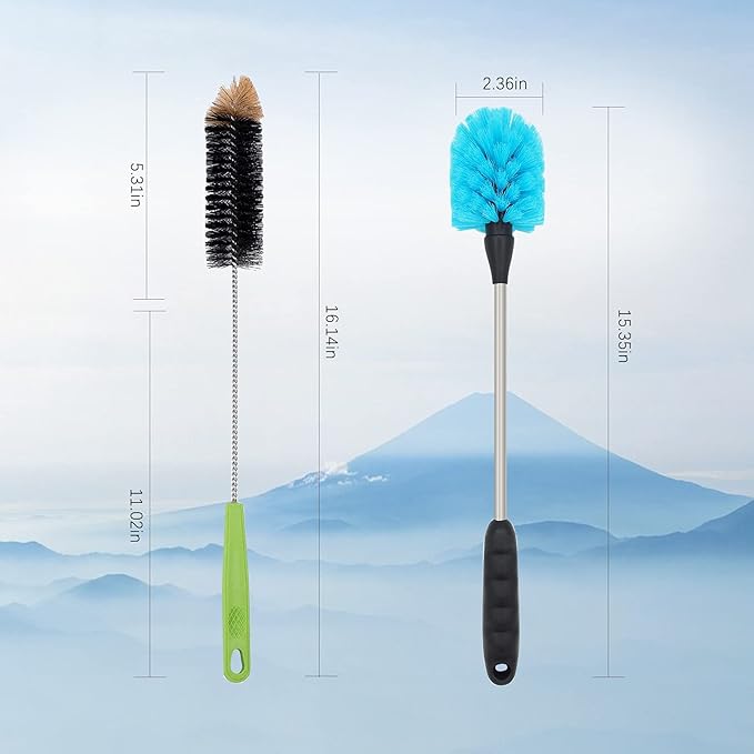 Long Bottle Brush, 17 in Bendable Cleaner Brushes for Cleaning Neck Beer Bottles, Wine, Baby Bottles, Water Bottles, Tumblers, Flask, Bird Feeder, Vase, Pipes and Brewing Supplies Black + Blue/2Pack - Image 7