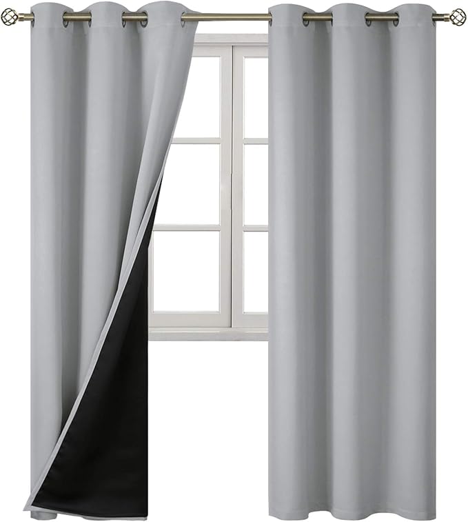 BGment 100% Blackout Curtains for Bedroom with Black Liner, Thermal Insulated Thick Double Layers Total Light Blocking Grommet Window Curtains 84 Inch Length 2 Panels Set (42 x 84 Inch, Light Grey) - Image 8