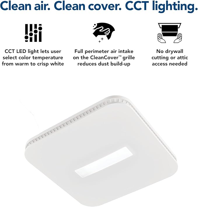 Broan-NuTone AER80CCTK CleanCover Bath Fan, 80 CFM, 0.7 Sone, with Selectable CCT LED Light, Energy Star, White - Image 5