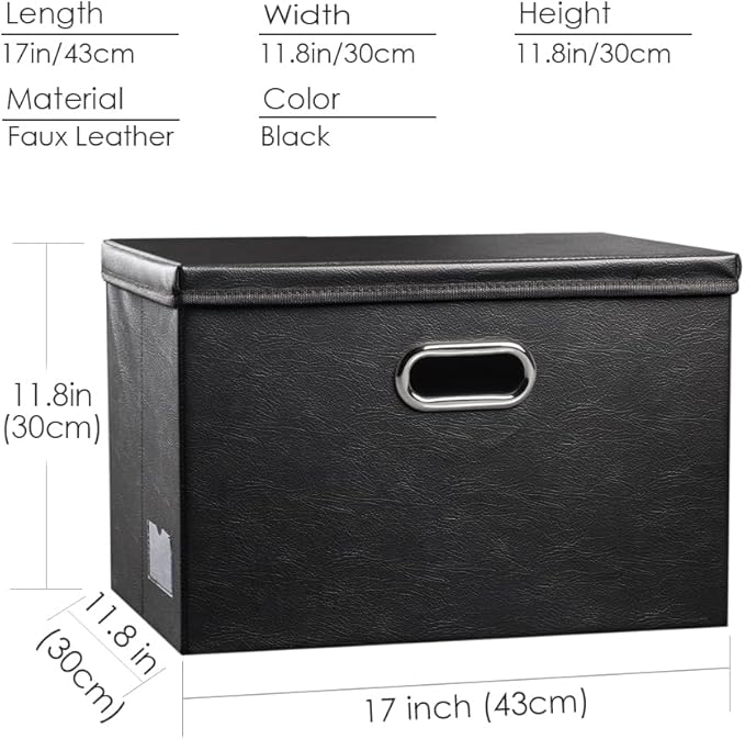 PRANDOM Large Collapsible Storage Bin with Lid [1-Pack] Leather Fabric Foldable Storage Box Organizer Containes Basket Cube with Cover for Home Bedroom Closet Office Nursery Black (17.7x11.8x11.8) - Image 6