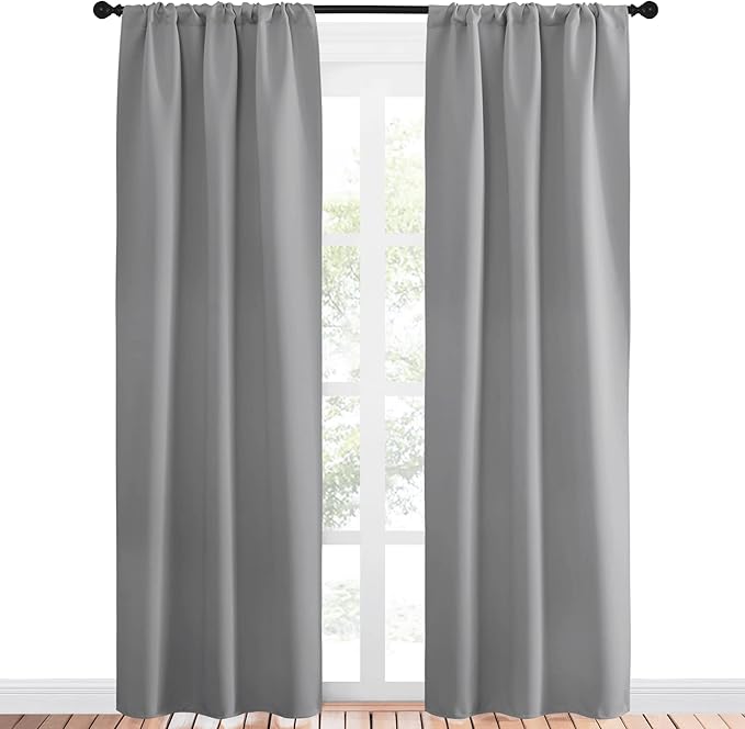 NICETOWN Silver Grey Window Curtains for Bedroom - Home Decoration Thermal Insulated Rod Pocket Blackout Blinds & Drapes for Small Windows (Silver Grey, 2 Panels, W34 x L84 -Inch) - Image 2