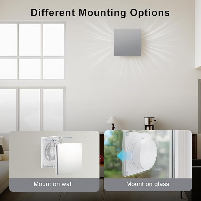 GROWNEER 6” Duct 8" Panel Window Exhaust Fan, 110 CFM Quiet Small Celling Wall Mount Vent Extractor Fan with Switch for Bathroom, Laundry Room, Bedroom, Office - Image 5