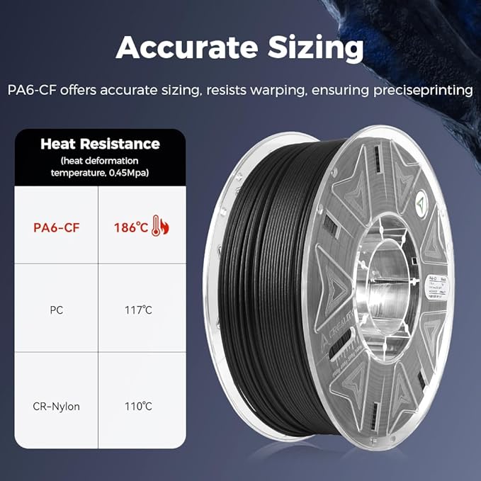 Creality Hyper PA6-CF Carbon Fiber Nylon Filament 1.75mm 1KG, 3D Printing Material Halloween Gifts with Engineering-Grade Strength, Heat Resistant, Low Warp for Functional Prototypes&Industrial Parts - Image 5