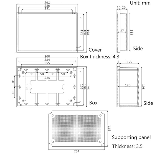 Zulkit Junction Box ABS Plastic Waterproof IP65 Electrical Boxes Hinged Shell Outdoor Universal Project Enclosure with Mounting Plate and Wall Brackets Grey 11.8x7.9x6.3 inch(300x200x160mm) - Image 6