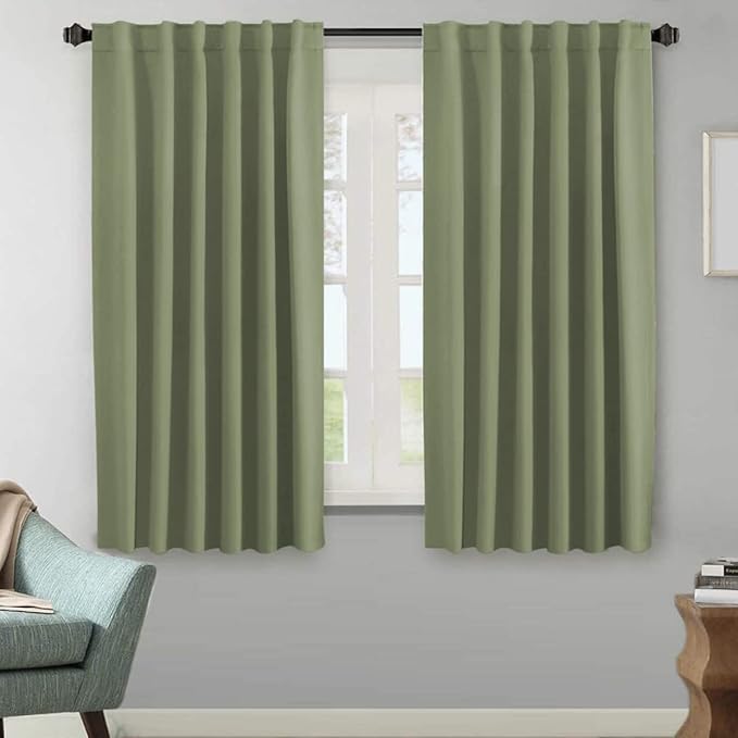 H.VERSAILTEX Blackout Curtains for Living Room Thermal Insulated Window Treatment Panels Room Darkening Blackout Drapes Back Tab/Rod Pocket Bedroom Draperies, 52 x 63 Inch, Sage, 2 Panels by HVERSAILTEX