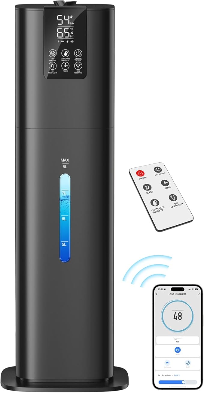 Smart Humidifiers Large Room Bedroom Home, 2.11Gal(8L) Quiet Top Fill Cool Mist Humidifier, Smart App & Remote Control, 3 Speed Humidifier with 360° Nozzle, Humidity Setting for Baby Office by HumidifiersLargeRoomBedroom