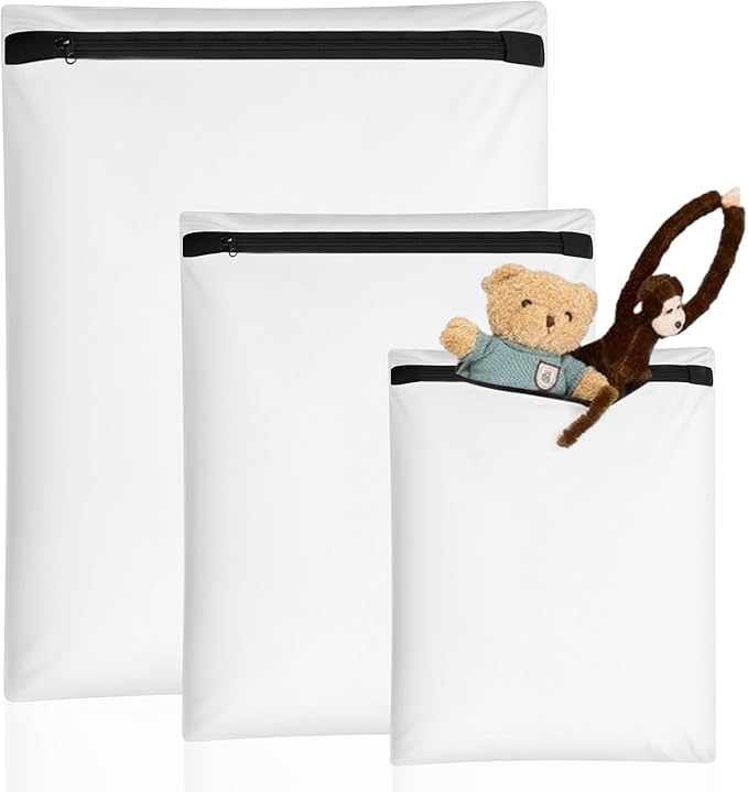 SATINIOR 3 Pack Premium Laundry Wash Bags with Zipper for Stuffed Animal Bear Doll Soft Plush Toys Items Delicate 12 x 15 15 x 20 20 x 30 Machine Wash and Dry, Fabric Bags for Household and Specialty by SATINIOR