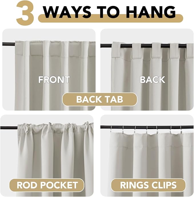 H.VERSAILTEX Blackout Curtains Thermal Insulated Window Treatment Panels Room Darkening Blackout Drapes for Living Room Back Tab/Rod Pocket Bedroom Draperies, 52 x 63 Inch, Ivory/Cream, 2 Panels - Image 4