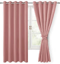 Hiasan Room Darkening Curtains for Bedroom, 60 x 72 Inches - Thermal Insulated & Energy Saving Window Drapes for Living Room/Dorm Room, Set of 2 Panels Sewn with Tiebacks, Dusty Rose by Hiasan