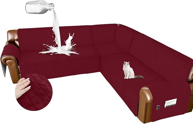 Arfntevss Waterproof Sectional Couch Covers L Shape Washable Velvet Sofa Cover for Sectional Non Slip Large Corner Slipcovers Dog 6 Pcs Universal U Shaped Furniture Protector (Wine Red, Large) by Arfntevss