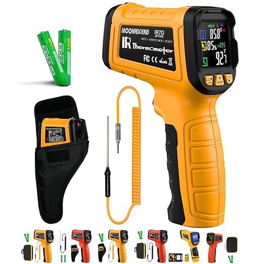Infrared Thermometer Gun -58°F to 2732°F, IR Temperature Gun with K-Type Probe for Internal Readings, 50:1 High Temp Laser Thermometers Tool for Kilns, Furnaces, HVAC, BBQ Home & Industrial Use by MOONASCEND