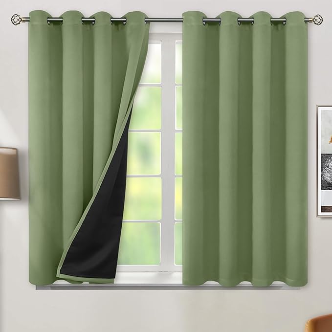 BGment Short 100% Blackout Curtains for Bedroom, Thermal Insulated Energy Efficiency Noise Reducing Grommet Curtains 54 Inch Length with Liner for Small Window 2 Panels Each 52 Inch Wide, Grass Green by BGment