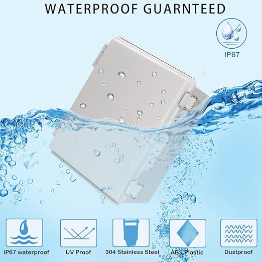 Zulkit Junction Box,IP67 Waterproof Electrical Box Hinged Cover Stainless Steel Latch Plastic Enclosure for Project with Mounting Plate Wall Bracket and 2 Cable Gland Grey 8.7"x6.7"x4.3"/220x170x110mm - Image 2