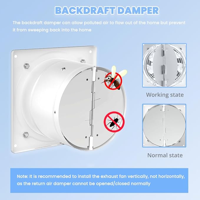 8 inch Exhaust Fan, 735CFM Wall Mounted Vent Fans, Ventilation Fan Bathroom Garage Attic Exhaust Fan Ceiling and Wall Mount Fan for Kitchen/Bathroom, 110V 80W - Image 7