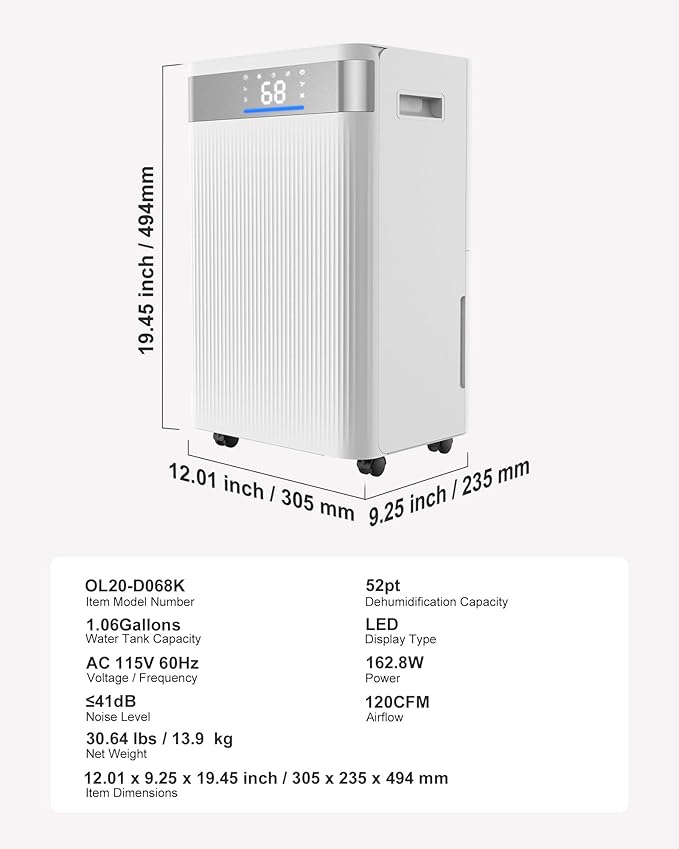 VEVOR 52 Pints Dehumidifier for Home & Basement, 4000 Sq.Ft Large Coverage, Drain Hose for Commercial & Industrial Use, Smart Humidity Control, Low Noise for Warehouses, Bathroom, Bedrooms & Storage - Image 7