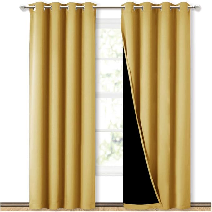 NICETOWN 100% Blackout Window Curtain Panels, Heat and Cold Blocking Drapes with Black Liner for Nursery, 84 inches Drop Thermal Insulated Draperies (Yellow, 2 Pieces, 52 inches Wide Each Panel) by NICETOWN