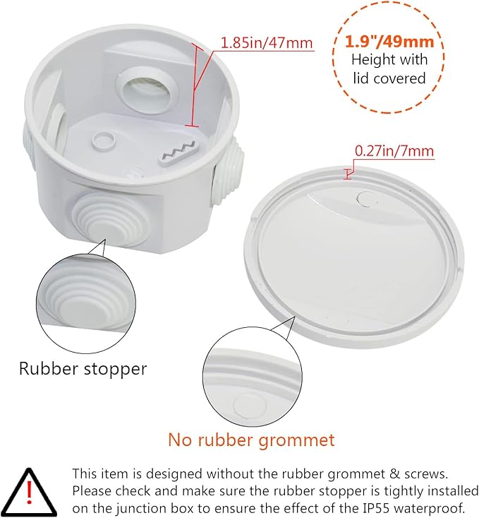 LeMotech Junction Box, ABS Plastic IP55 Water Resistant and Dustproof, Universal Electrical Enclosure, Outdoor and Indoor Project Box D3.1 x H2.4 inch (D80 x H60 mm) (Pack of 2) - Image 4
