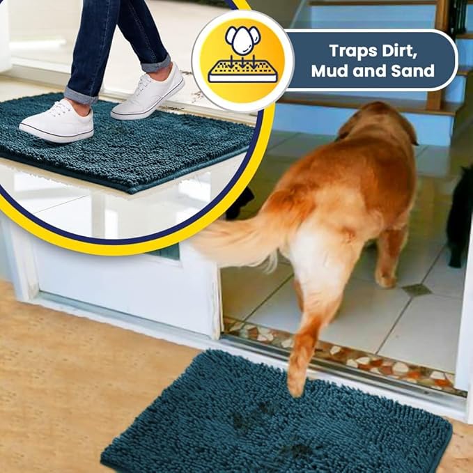 Muddy Mat® Pack of 3 Highly Absorbent Microfiber Dog Door Mat and Pet Rug, Non Slip Thick Washable Area Mat Soft Chenille for Kitchen Bathroom Bedroom and Outdoor - Atlantic Blue Small, Medium & Large - Image 3