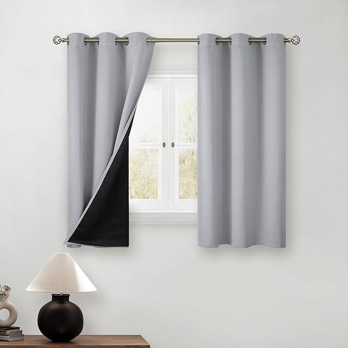 BGment Short 100% Blackout Curtains for Bedroom, Thermal Insulated Energy Efficiency Noise Reducing Grommet Curtains 54 Inch Length with Liner for Small Window 2 Panels Each 42 Inch Wide, Light Grey by BGment