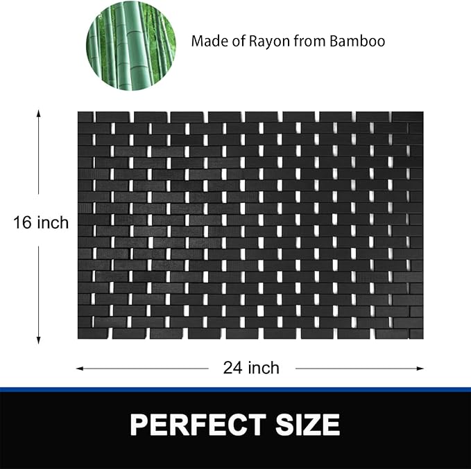 Bambo Bath Mat Bathroom Rugs Floor Wood Shower Bathtub Waterproof Non Slip Black Accessories 16x24 Inch Easy to Clean, 2 pcs - Image 8
