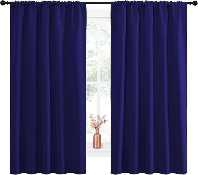 NICETOWN Curtains Blackout Draperies - Modern Design Thermal Insulated Solid Rod Pocket Top Blackout Drapes for Kid's Bedroom, Window Coverings (Navy Blue, 1 Pair, 52 x 63 inches) - Image 2